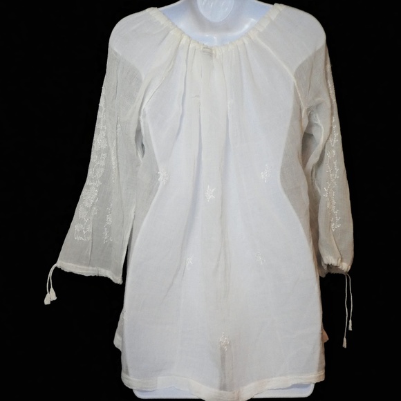 Pak-L Universal Blouse Popover Lightweight Sheer Cotton Gauze Embroidery - Picture 3 of 6